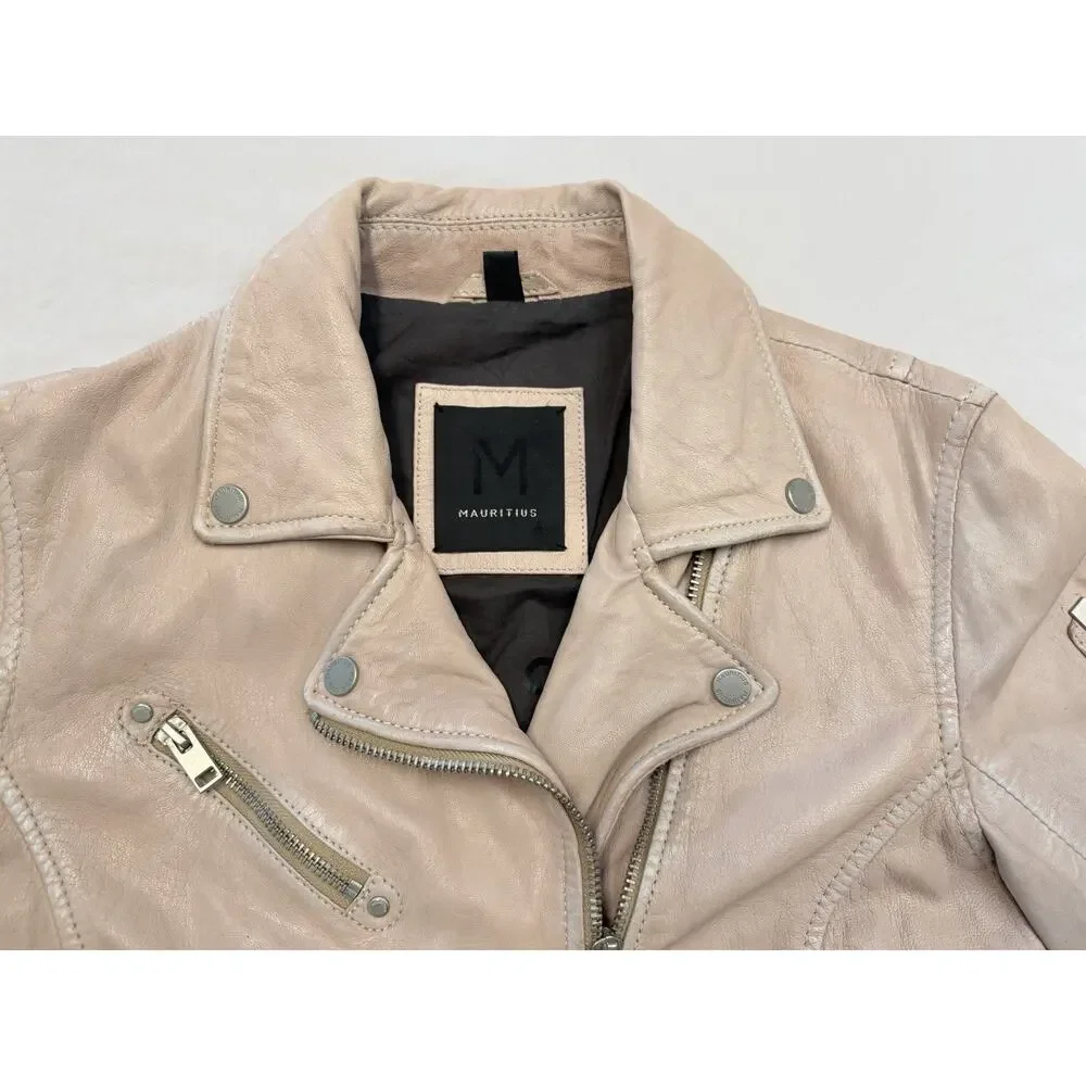 Mauritius Women's Sofia Lamb Leather Pale Pink Full Zip Jacket Women’s Size 8